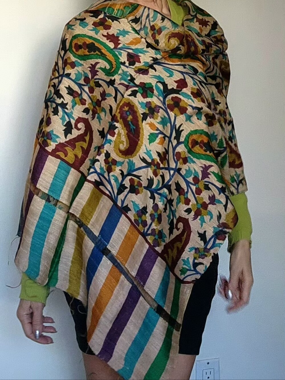 Boho Silk &Cotton Blend Paisley Floral Shawl Wrap Scarf 76"x26"